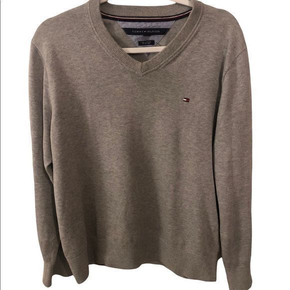 Tommy Hilfiger Mens V-neck Heather Grey Pullover Knit Sweater Size‎ Medium - Picture 1 of 4